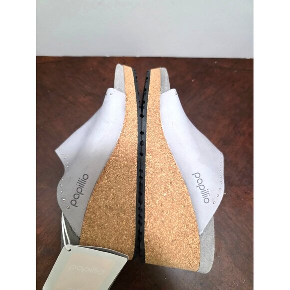 NWT Papillio By Birkenstock Women's Gray Leather Studded Wedge Slide Sandals Siz - Picture 6 of 10